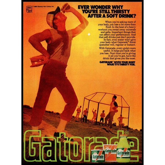 1982 Gatorade Sports Drink Vintage Print Ad Baseball Team Diamond Wall Art Photo - Picture 1 of 1